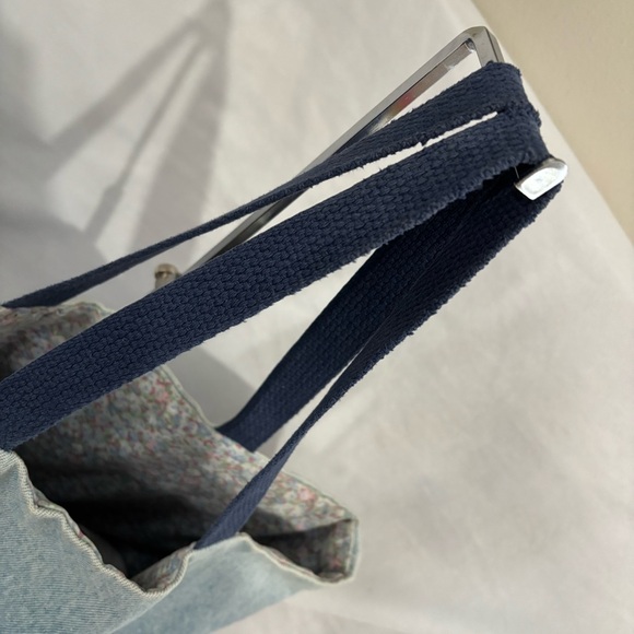 Vintage Handmade Blue Denim Floral Shoulder Tote Bag Purse Reversible - Picture 4 of 12